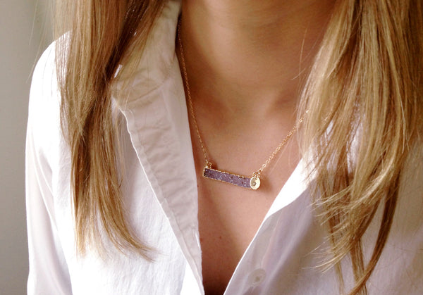 Druzy Necklace - Gold Bar Necklace