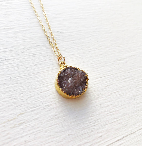 Cranberry and Gold Druzy Necklace
