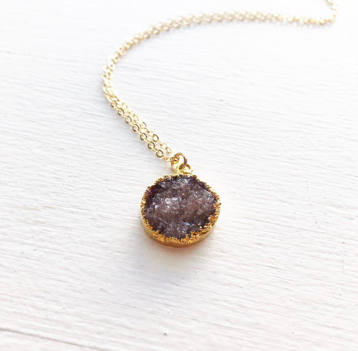 Cranberry and Gold Druzy Necklace