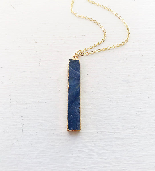 Rose Quartz or Blue Sodalite Vertical Bar Necklace