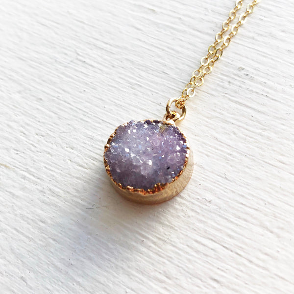 Lilac Purple and Gold Druzy Necklace